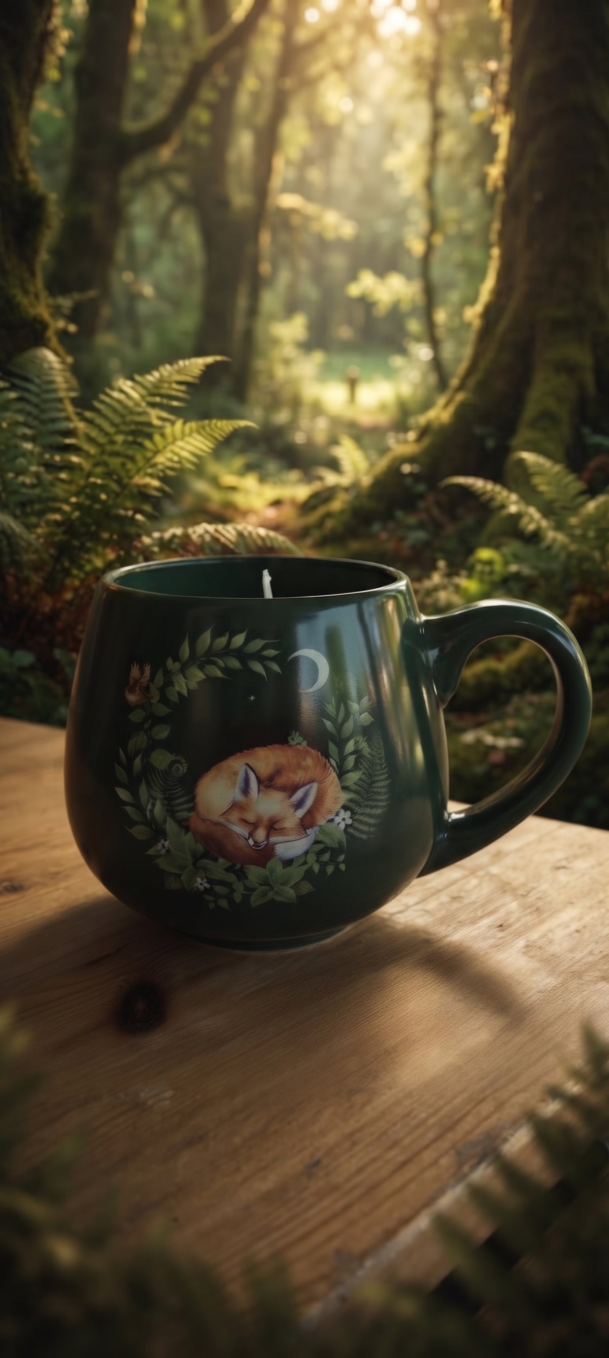 [Refugio Interior] Vela en taza decorativa «El Sueño del Zorro»