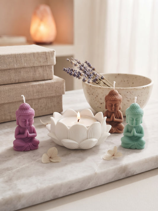 [Refugio Interior] Pack portavelas «Flor de loto · Buda»